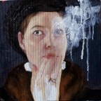 Self portrait as Christina of Denmark I.  2003.  Oil and wax on canvas. 12 x 12
