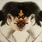 Double Lucretia (Back). 1998.  Lithograph and oil on perspex.  16 x 24