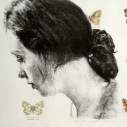 Margaret Anne and Butterflies. 1998.  Lithograph, watercolour and pencil on paper. 18 x 24