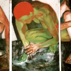 Cleaning Ritual.  2000.  Oil and wax on canvas. 47 x 83