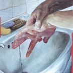 Washing.  2003.  Oil and wax on canvas.  24 x 24
