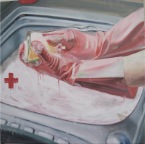 Cleaning.  2003.  Oil on canvas. 24 x 24
